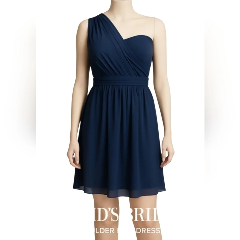 David's Bridal Midnight Blue One Shoulder Fit And Flare Tulle Mini Dress Size 16